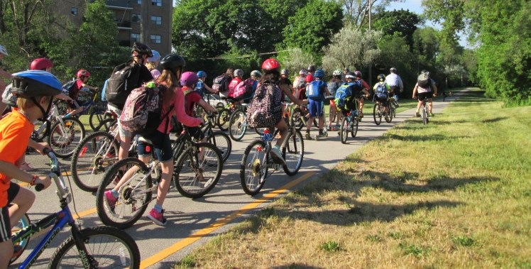 Lakeshore Public School students ride to school along Burlington's Centennial Bikeway.