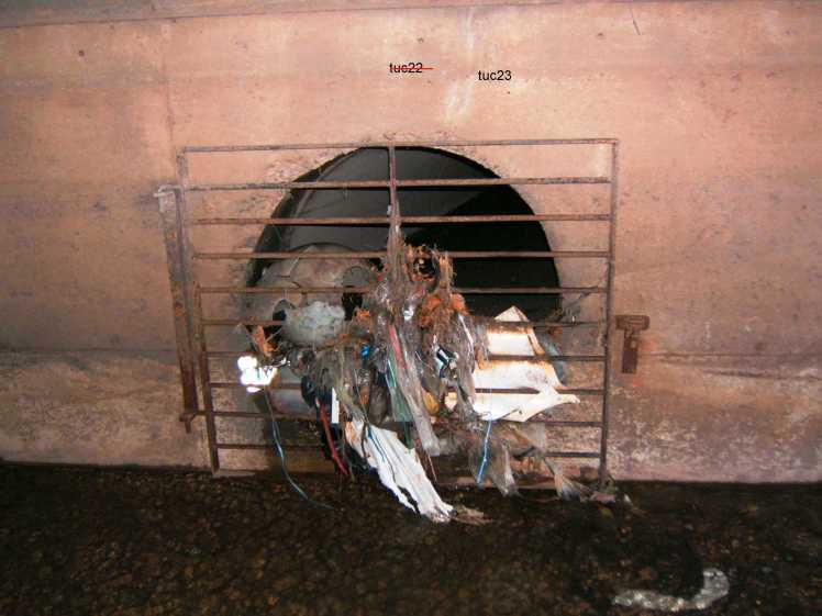 Debris washed into the catch basins trapped in outlet structure