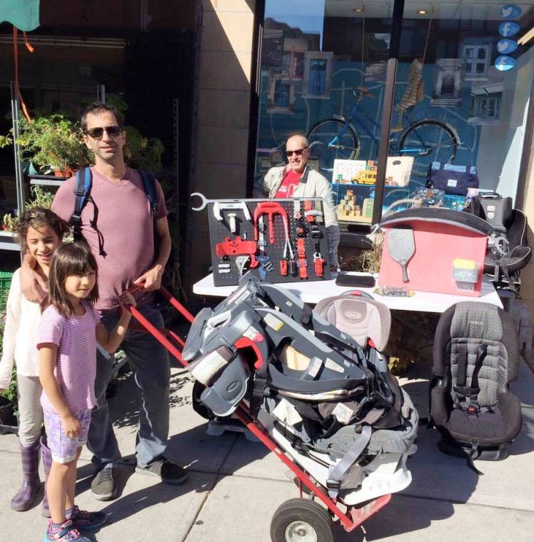 Dropping off car seats for recycling.
