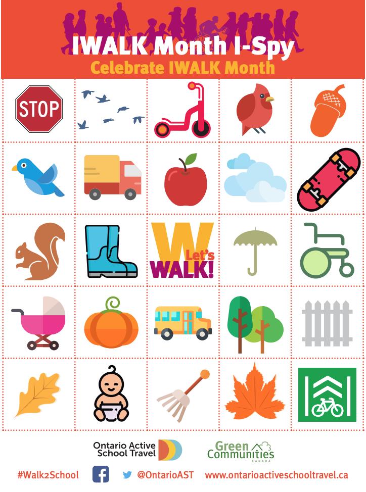 Bingo game encouraging kids to walk or roll to school